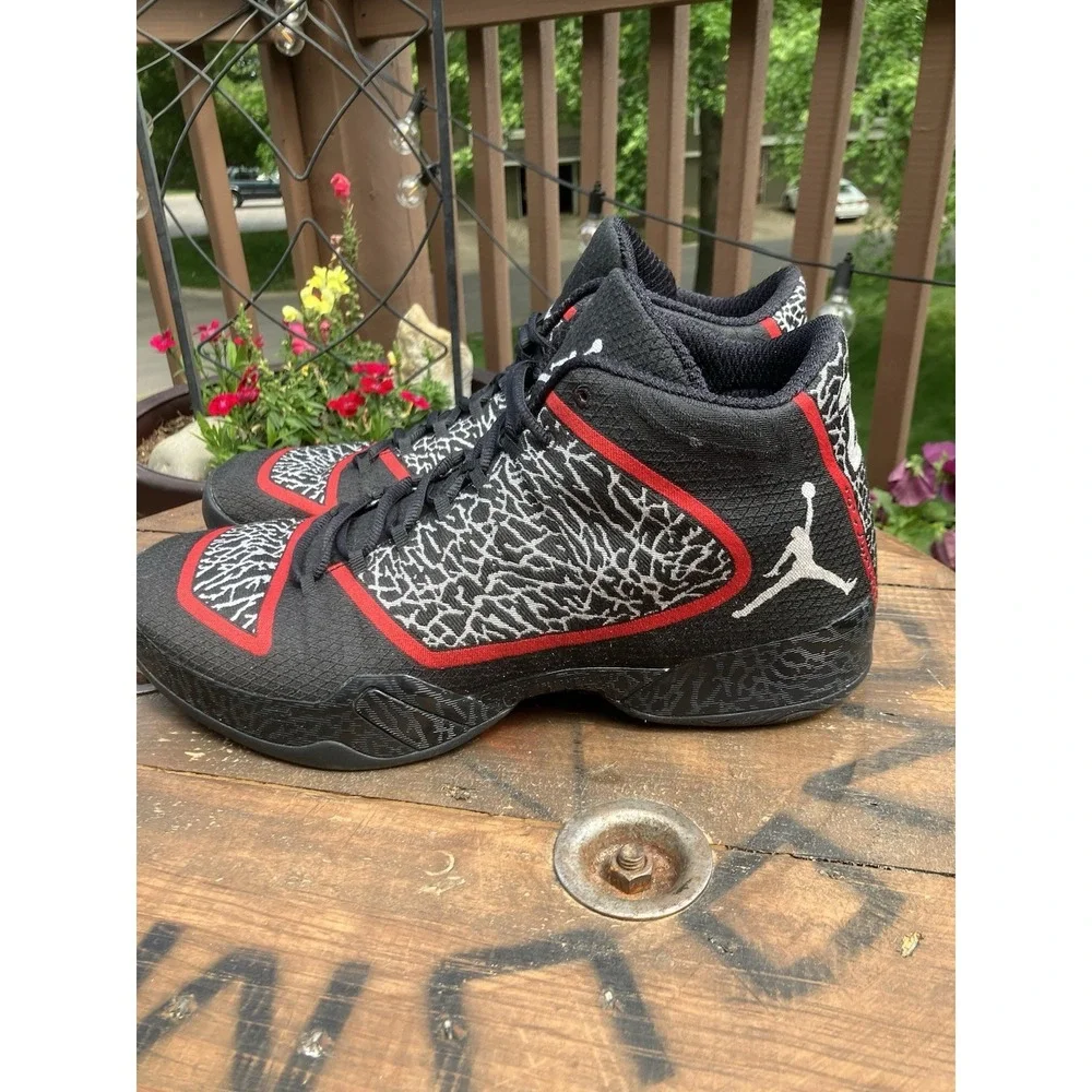 Air Jordan 29 XX9 Black Gym Red Elephant Print Woven Men's Size 14 695515-023